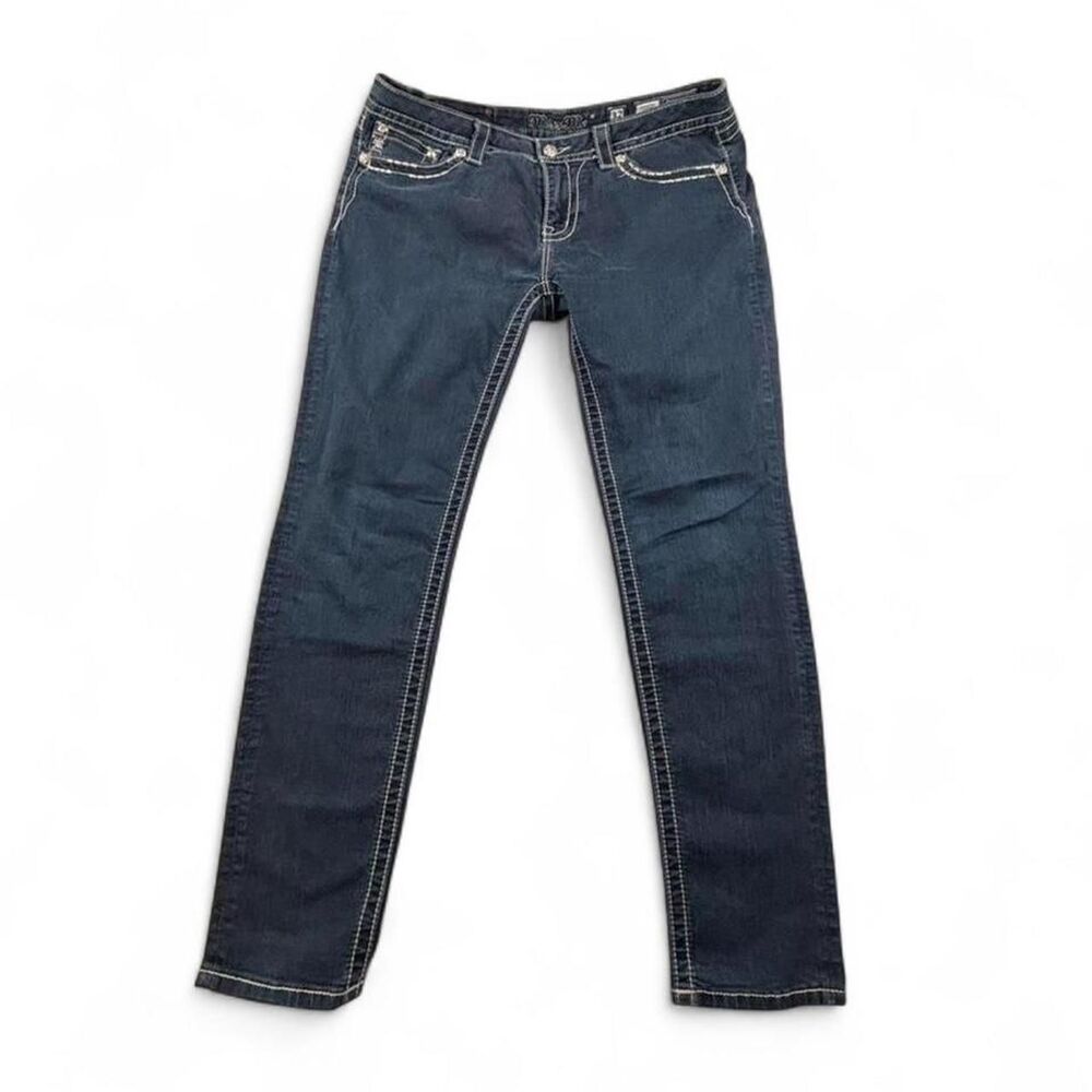 Miss Me Jeans Womens 32 Blue Bootcut Embellished White Stitch Y2K Western